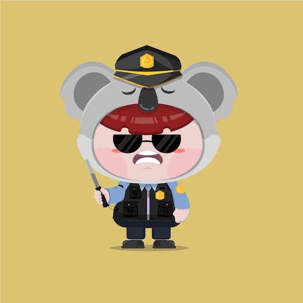 A little boy wearing police koala costume