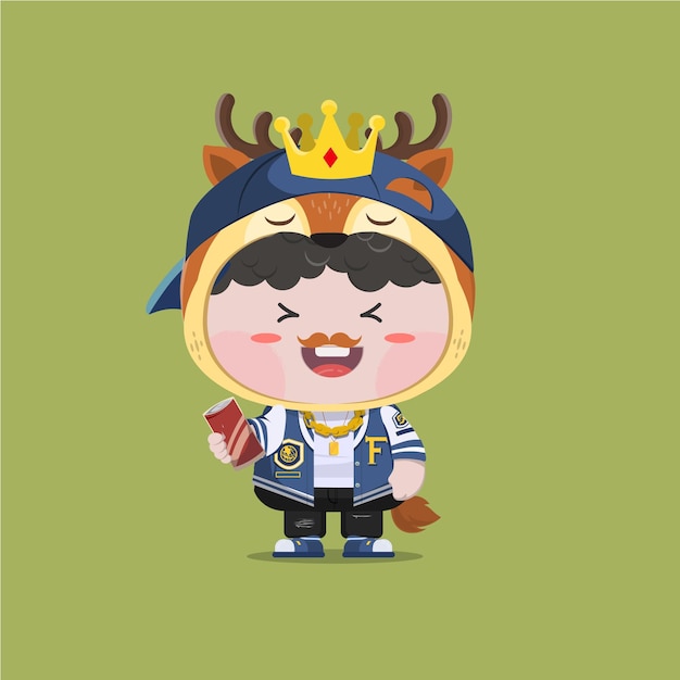 A little boy wearing swag deer costume