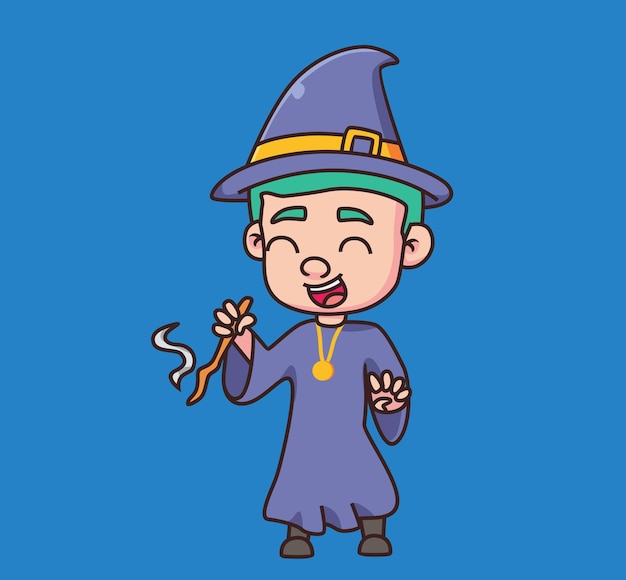 Little boy wearing witch costume cartoon illustration