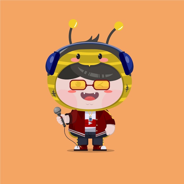 A little boy wearing youtuber bee costume