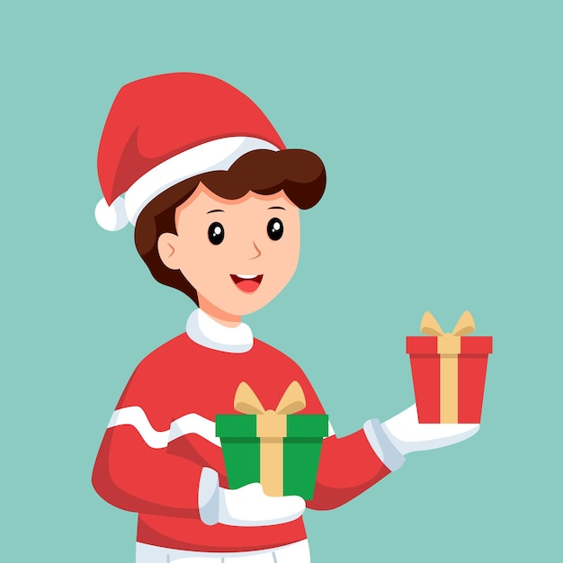 Little Boy with Christmas Gift Character Design Illustration