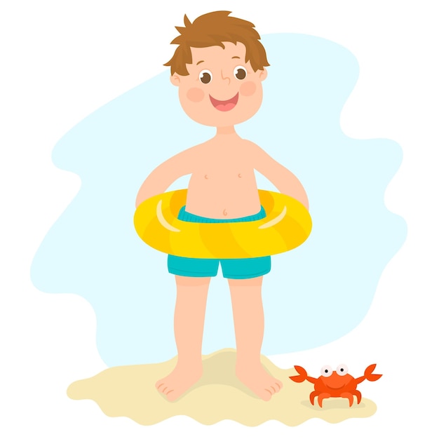 Little boy with inflatable ring, summer beach party