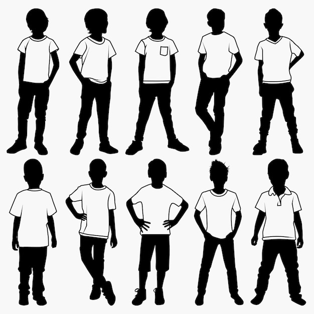 little boys illustration silhouettes line art