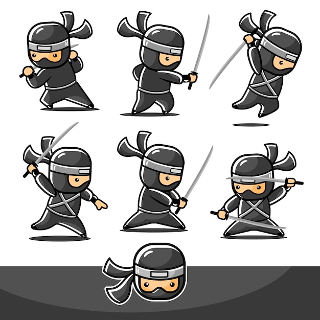 Little cartoon black ninja set