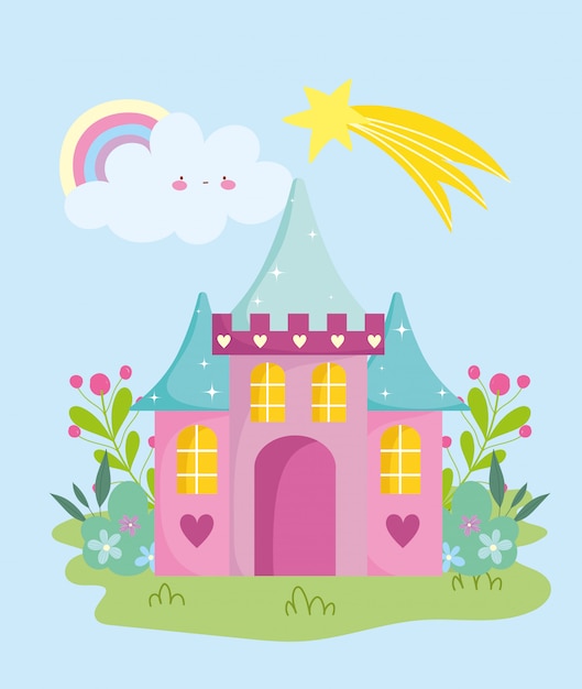 Little castle rainbow shooting star flowers garden cloud garden tale cartoon