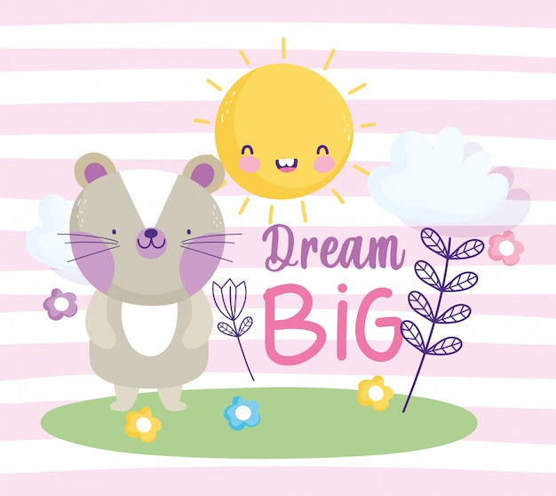 Little cat flowers sun cloud animal cartoon cute text