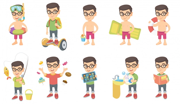 Little caucasian boy character set