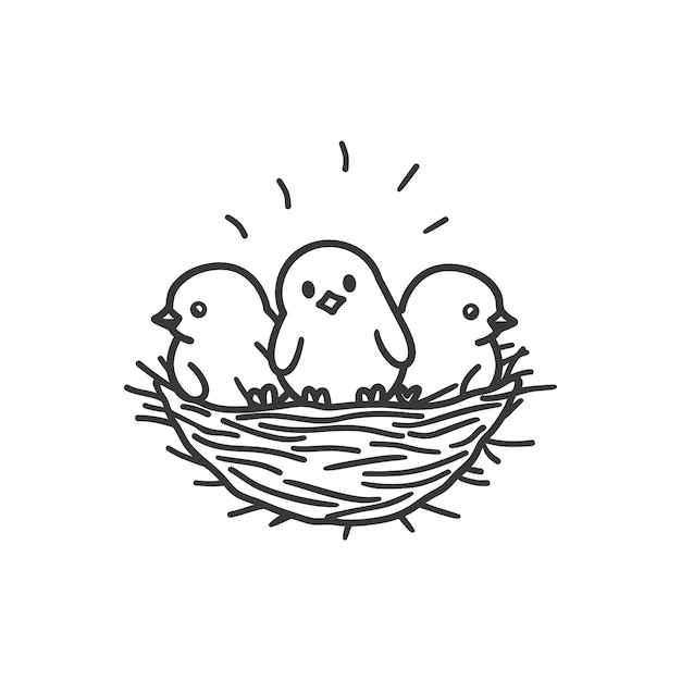 little chicks in the nest minimalist line art icon logo symbol