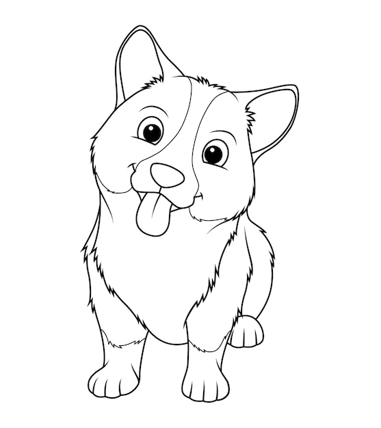 Little Corgi Dog Cartoon Animal Illustration BW