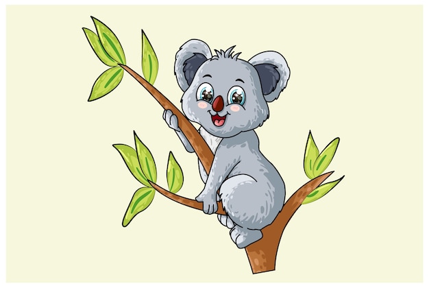 A little cute baby koala on a tree, design animal cartoon  illustration