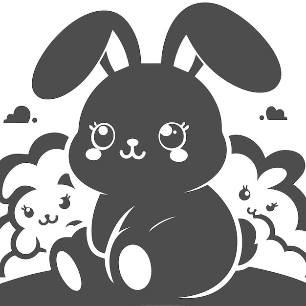 Little cute bunny silhouette and vectors