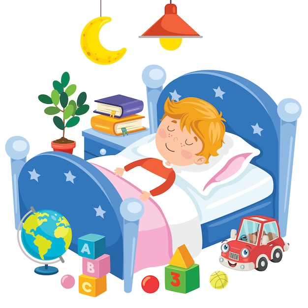 Little Cute Kid Sleeping At Bed