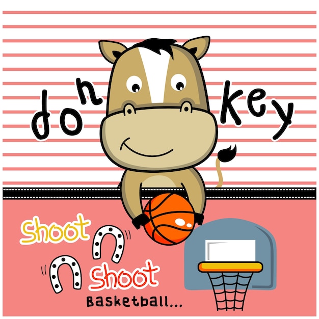 Vector little donkey playing basketball funny animal cartoon