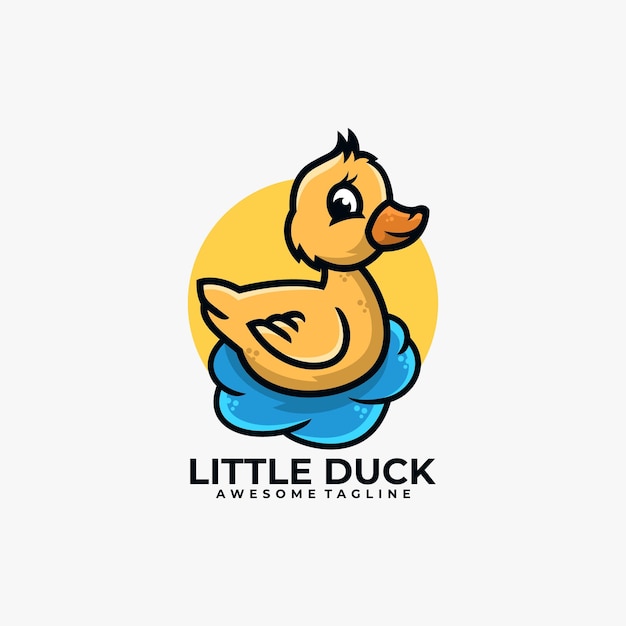 Little duck cartoon logo design illustration vector flat color