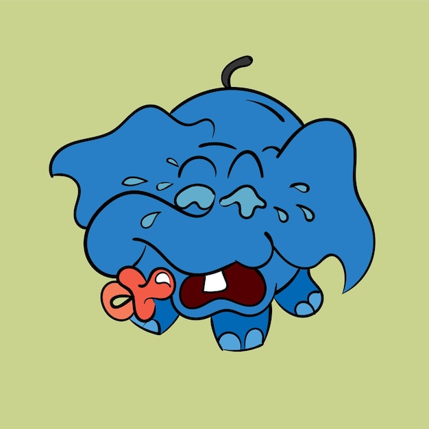 Little elephant crying with a pacifier Vintage toons funny character vector illustration trendy classic retro cartoon style