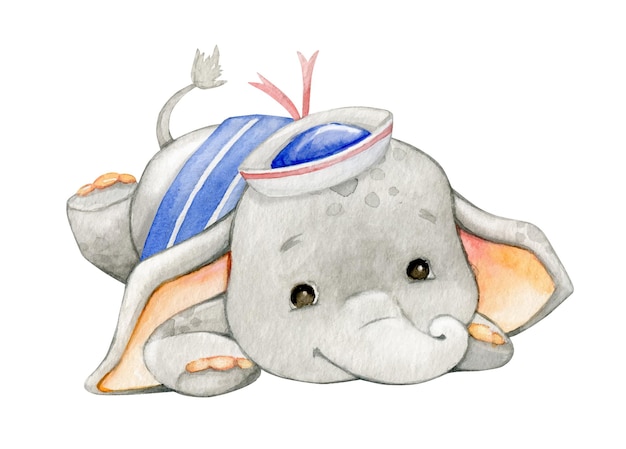 Little elephant lying down Cute animal on an isolated background dressed in cartoon style