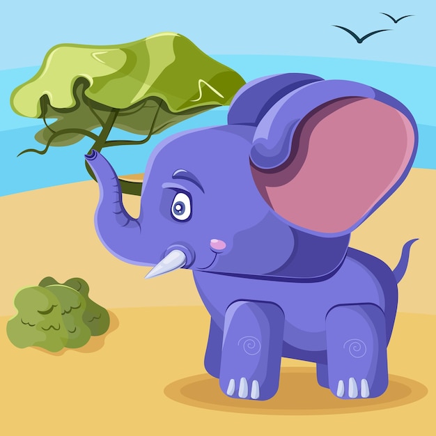 a little elephant walks through the savannah in search of adventure