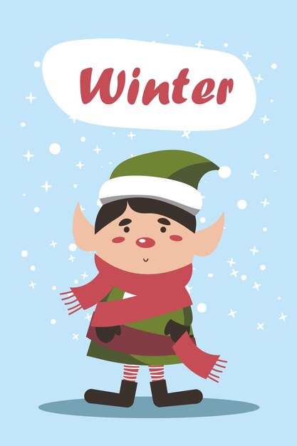 Little Elf card Winter calligraphy lettering design Creative typography for holiday greeting New year card EPS