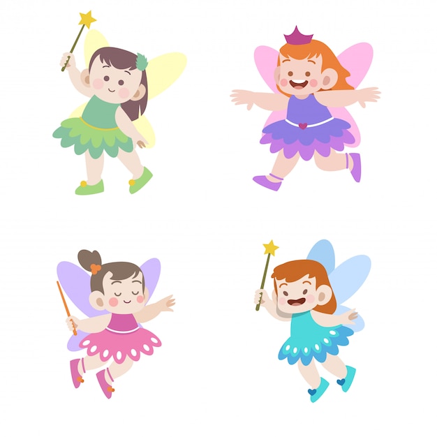 Little fairy princess vector illustration set