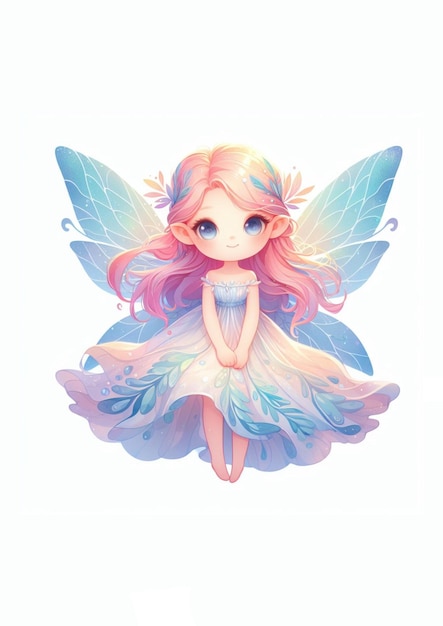 a little fairy with a blue wings on her head