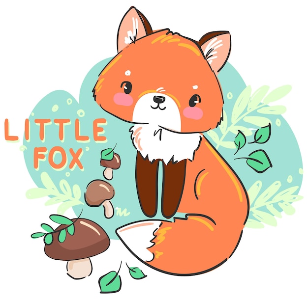 Little Fox vector cute kids print illustration Hand drawn fox baby animal