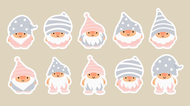 Vector little garden cute gnomes and elves in cartoon style. characteristic fairies for children and kids. kawaii gnome and magic elf design. vector illustration.