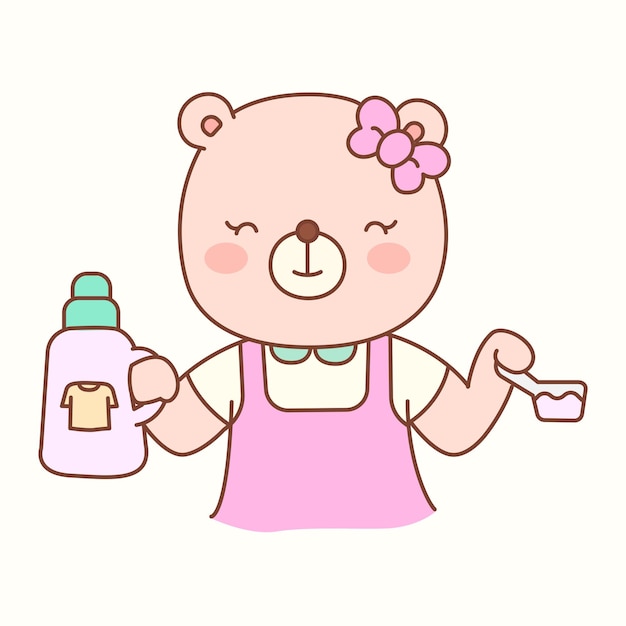 Little girl bear cleans cute colorful clothesP2