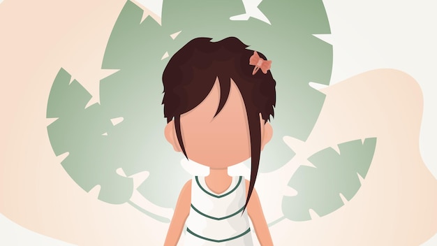 Little girl in cartoon style Poster with a teenage girl Vector illustration