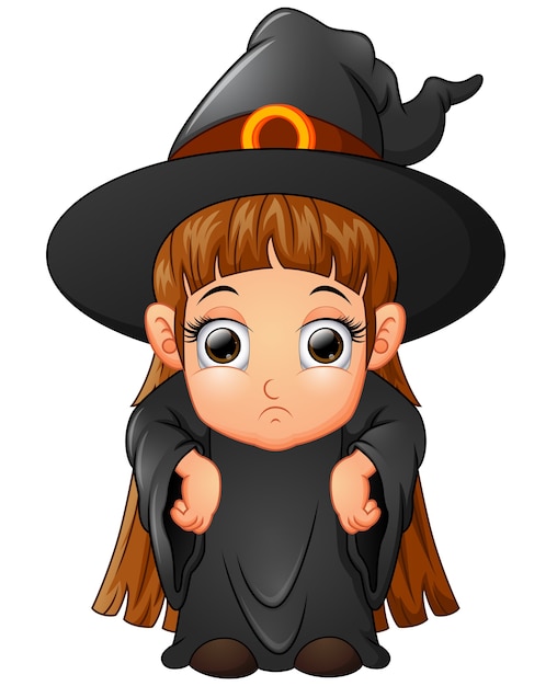 little girl cartoon wearing witch costume