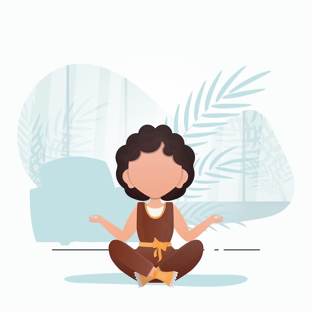 Little girl doing yoga in the lotus position Cute yoga mindfulness and relaxation Vector