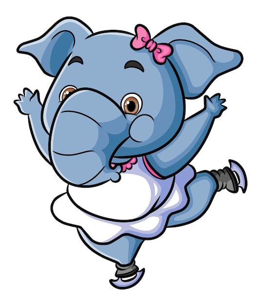 The little girl elephant is playing an ice skating