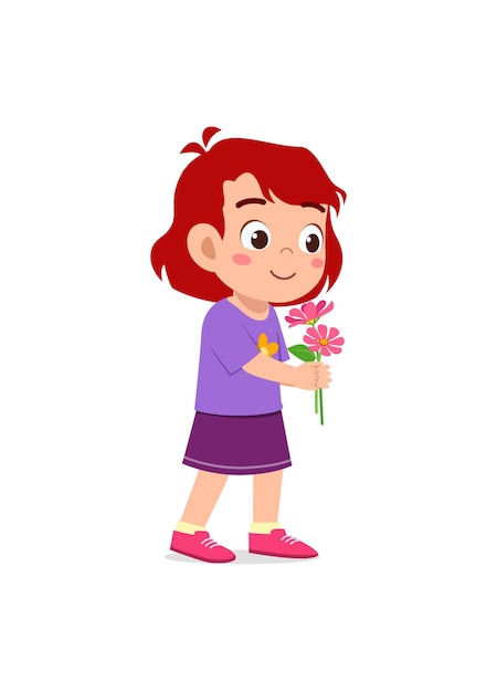 Little girl holding flower and sniff the scent