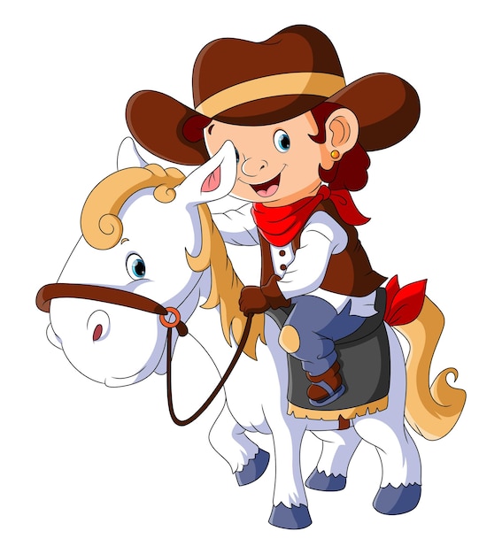 Vector the little girl is riding a cute horse of illustration