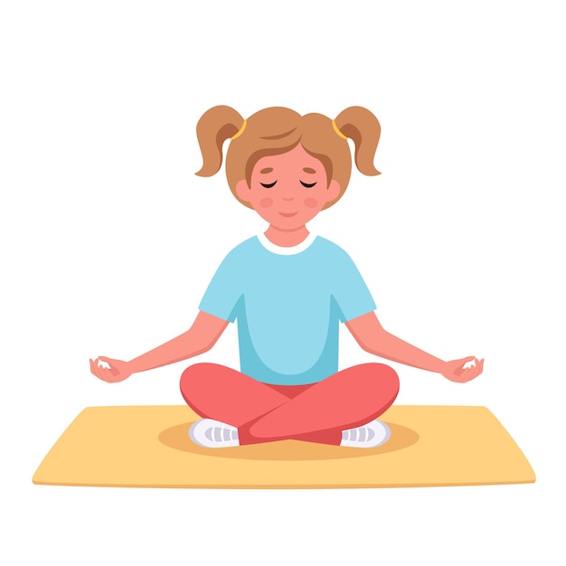 Little girl meditating in lotus pose Gymnastic meditation for children