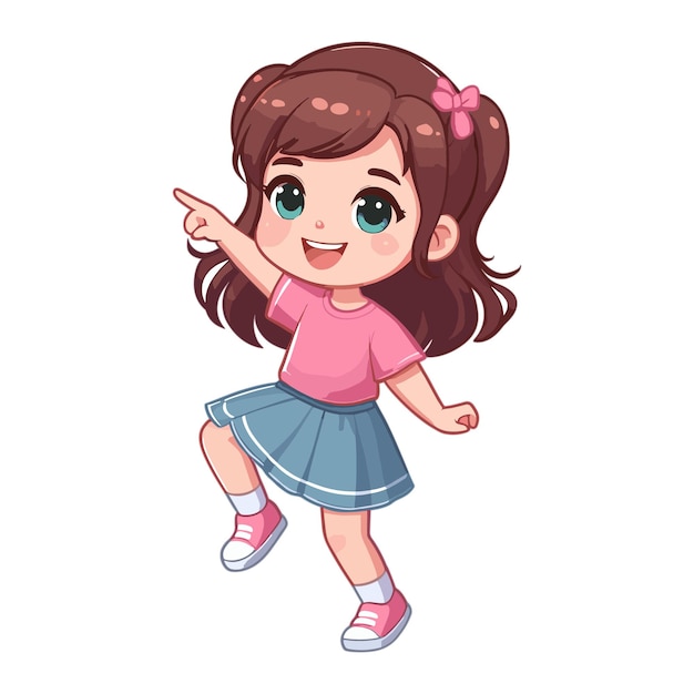 Little girl in pink shirt dancing cartoon character vector