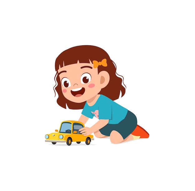 Little girl play with small toy car