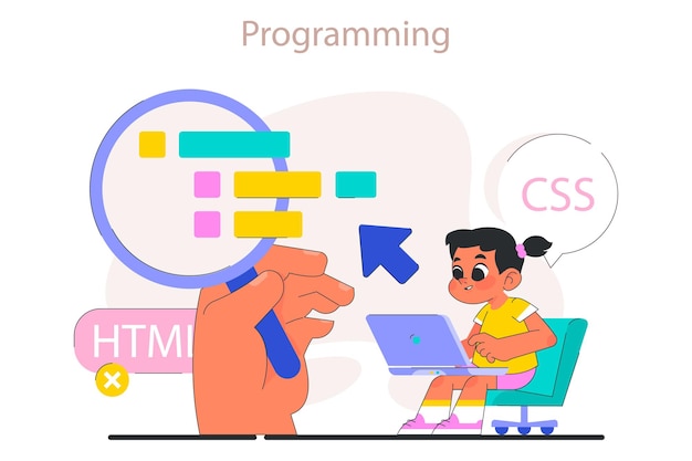 Little girl do programming Computer science AI game technologies