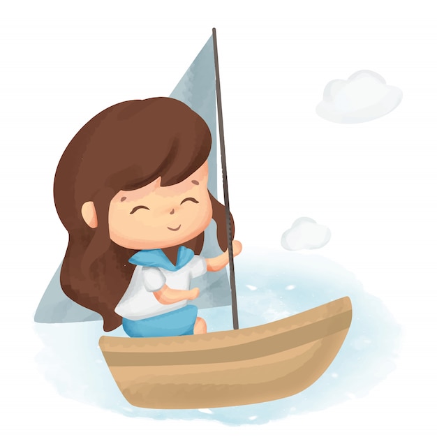 Little girl ridding sail boat