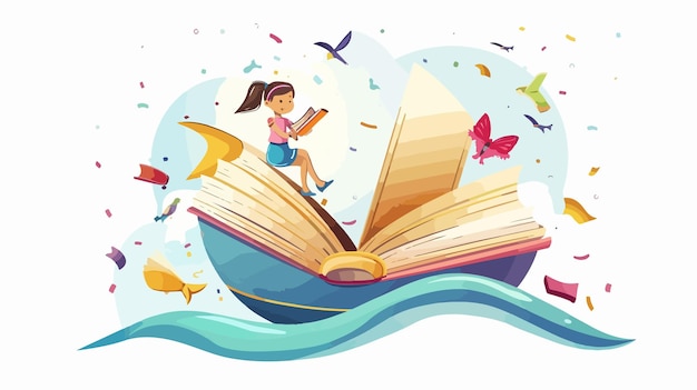 Little Girl Sailing on Book at Festival Creative Concept Image