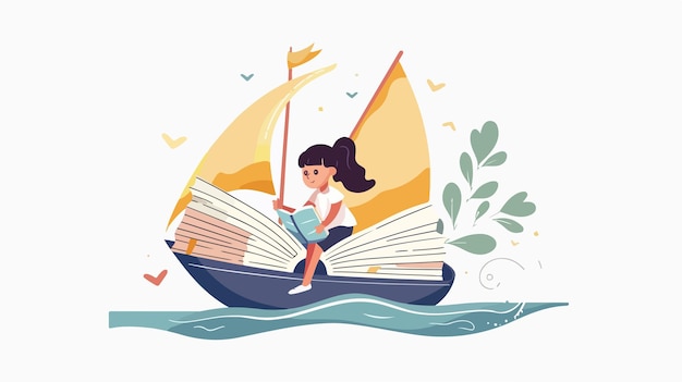 Little Girl Sailing on Book at Festival Creative Concept Image