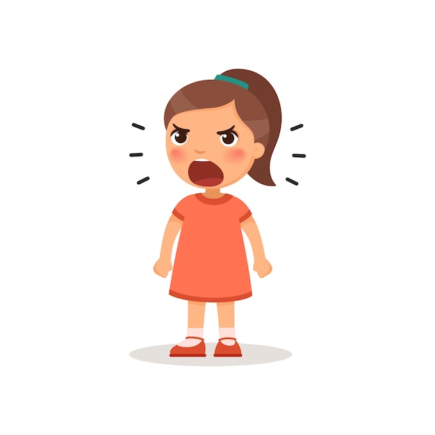 Little girl screaming. Vector illustration of a cartoon style