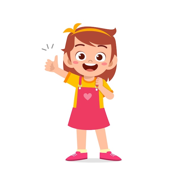 Little girl show agreement with thumb up hand gesture