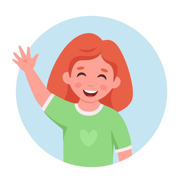 Little girl smiling and waving hand Little girl portrait in circular shape