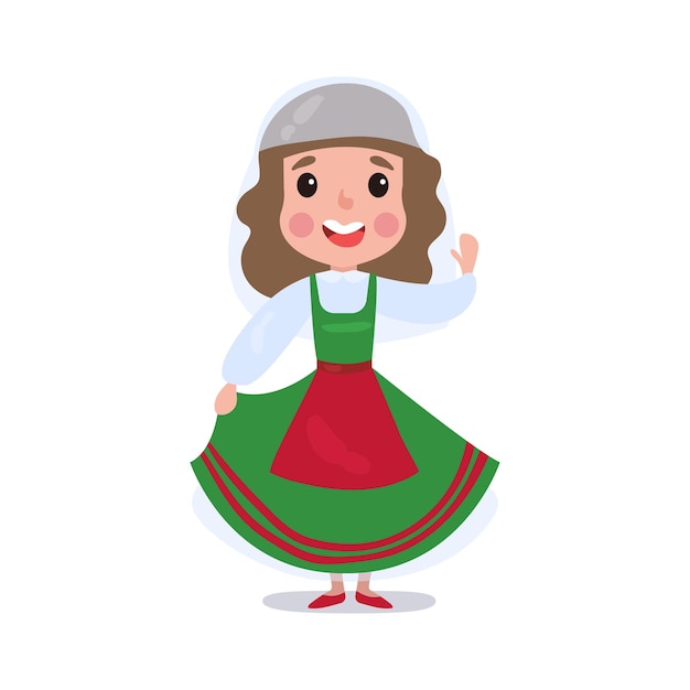 Little girl wearing traditional costume of Italy country colorful vector Illustration on a white background