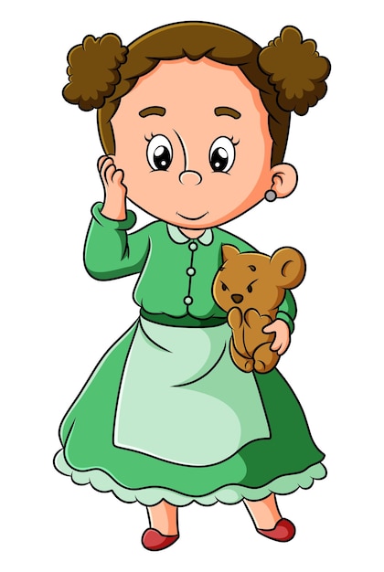 The little girl with the curly hair is holding the doll of illustration