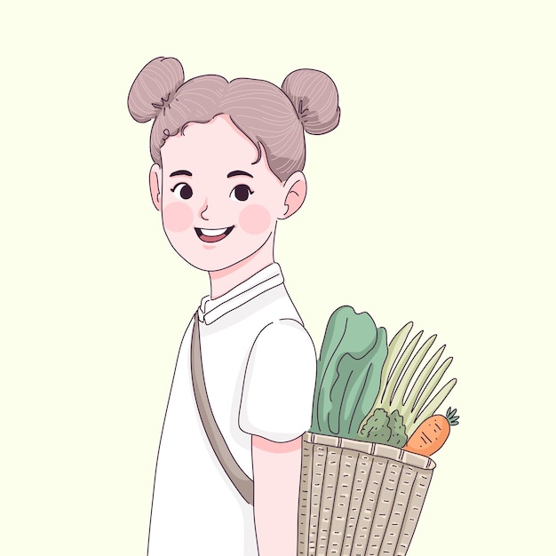 Little girl with fruits and vegetables i