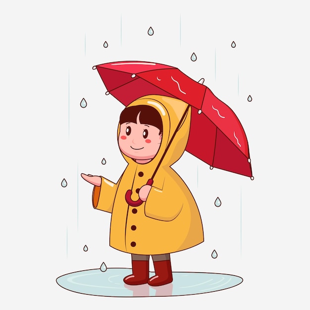 little girl with raincoat under umbrella