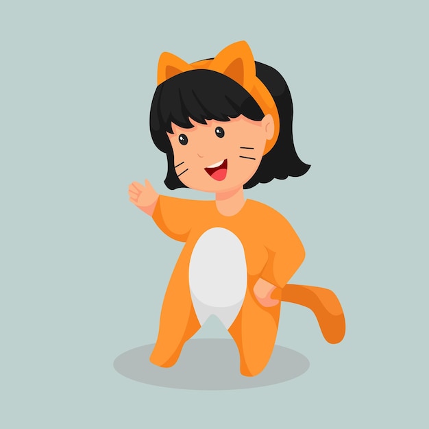 Little Girl with Tiger Costume Character Design Illustration