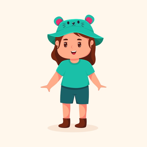 Little Girl with Wearing Cat Hat Character Illustration