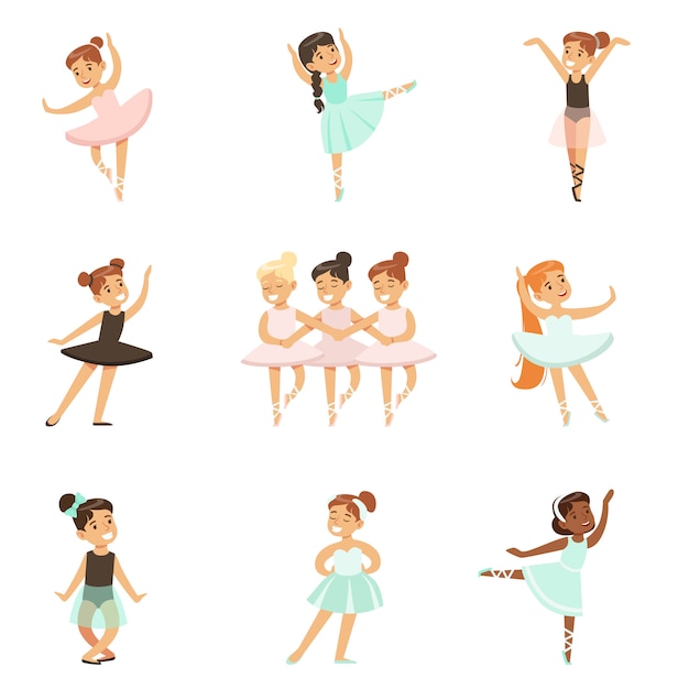 Little Girls Dancing Ballet In Classic Dance Class, Future Professional Ballerina Dancers